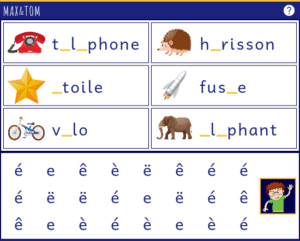 Jeu en ligne pour apprendre à lire - Reconnaître la lettre é