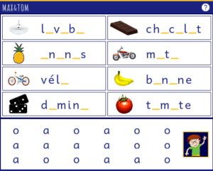 Jeu en ligne pour apprendre à lire - Compléter les mots avec o ou a