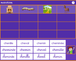 Jeu en ligne pour apprendre à lire - Associer l'image et les mots en E dans différentes écritures