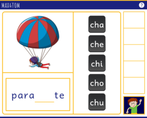 Jeu en ligne pour apprendre à lire - Compléter les mots avec des syllabes en CH