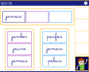 Jeu en ligne pour apprendre à lire - Reconnaître des voisins orthograhiques en j