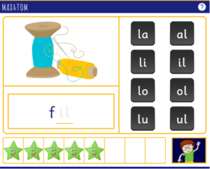Jeu en ligne pour apprendre à lire - Compléter les mots avec des syllabes en L