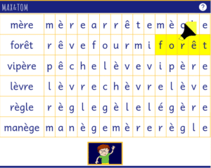 Mots cachés en è - Trouver les mots avec è