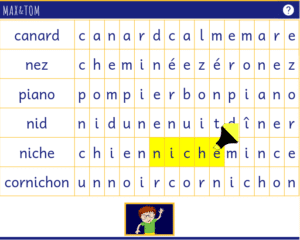 Jeu de mots cachés en ligne pour apprendre à lire - Trouver les mots avec n