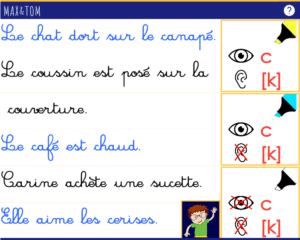Jeu en ligne pour apprendre à lire - Je lis des mots avec la lettre c