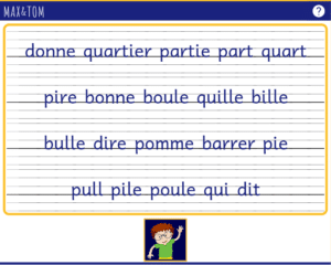 Jeu en ligne pour apprendre à lire - Trouver les mots en p écrits en script minuscule