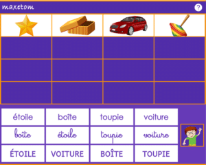 Jeu en ligne pour apprendre à lire - Associer l'image et les mots en t dans différentes écritures