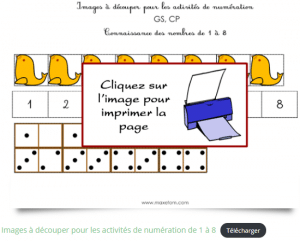 Fiche de numération à imprimer pour apprendre à compter jusqu'à 8