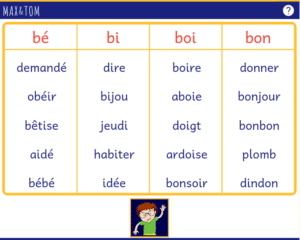 Jeu en ligne pour apprendre à lire - Je trouve des mots contenant une syllabe en b