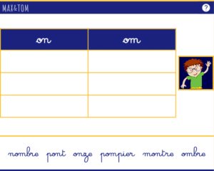 Jeu en ligne pour apprendre à lire - Ecrire des mots en on