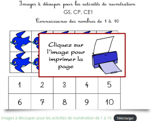 Fiche de numération à imprimer pour apprendre à compter jusqu'à 10