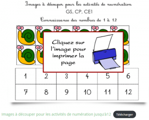 Fiche de numération à imprimer pour apprendre à compter jusqu'à 12