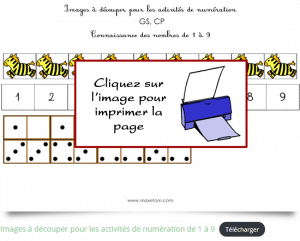 Fiche de numération à imprimer pour apprendre à compter jusqu'à 9