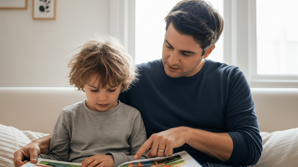 Papa et son fils lisent un livre