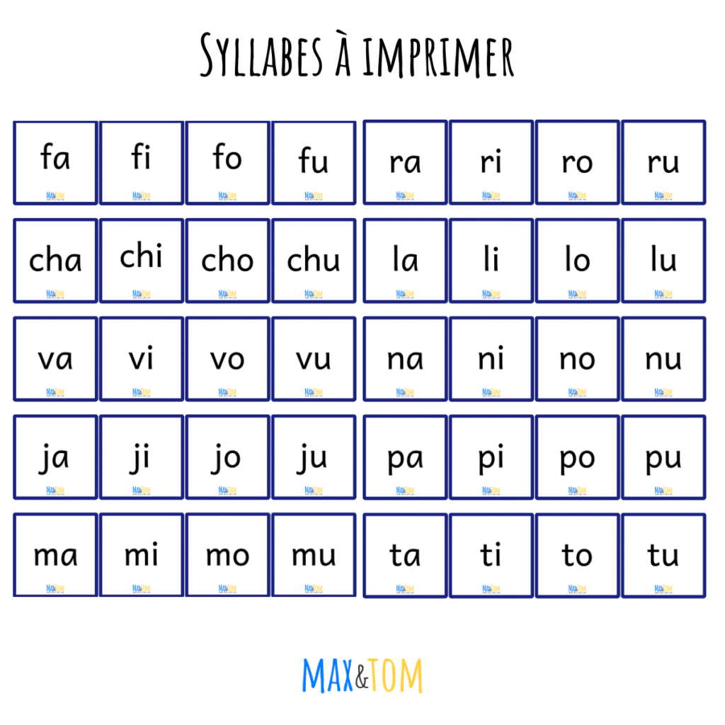 Planches de syllabes à imprimer pour apprendre à lire en GS et CP